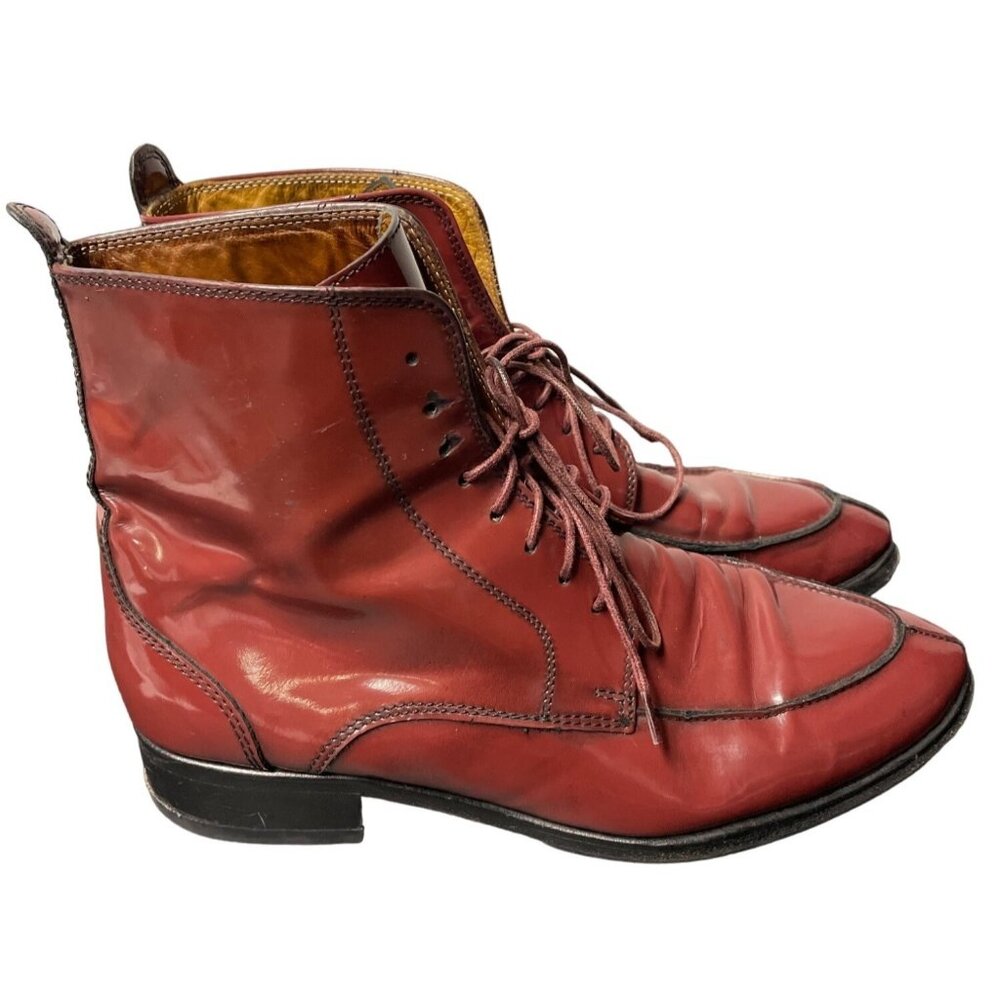 Bata Women's Red Patent Leather Lace Up Boots Size 38 - SKU 1866